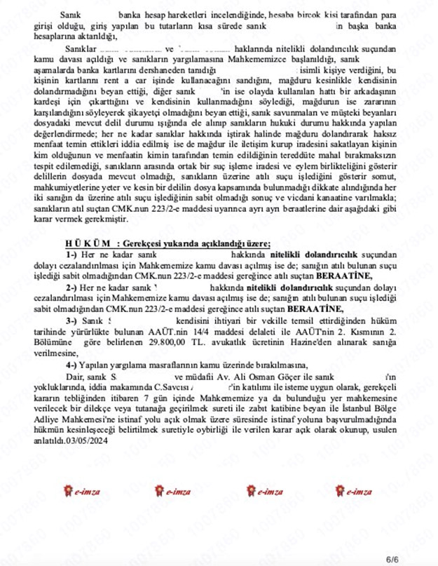 Banka Hesap Kullandırma Suçu Emsal Beraat Kararı